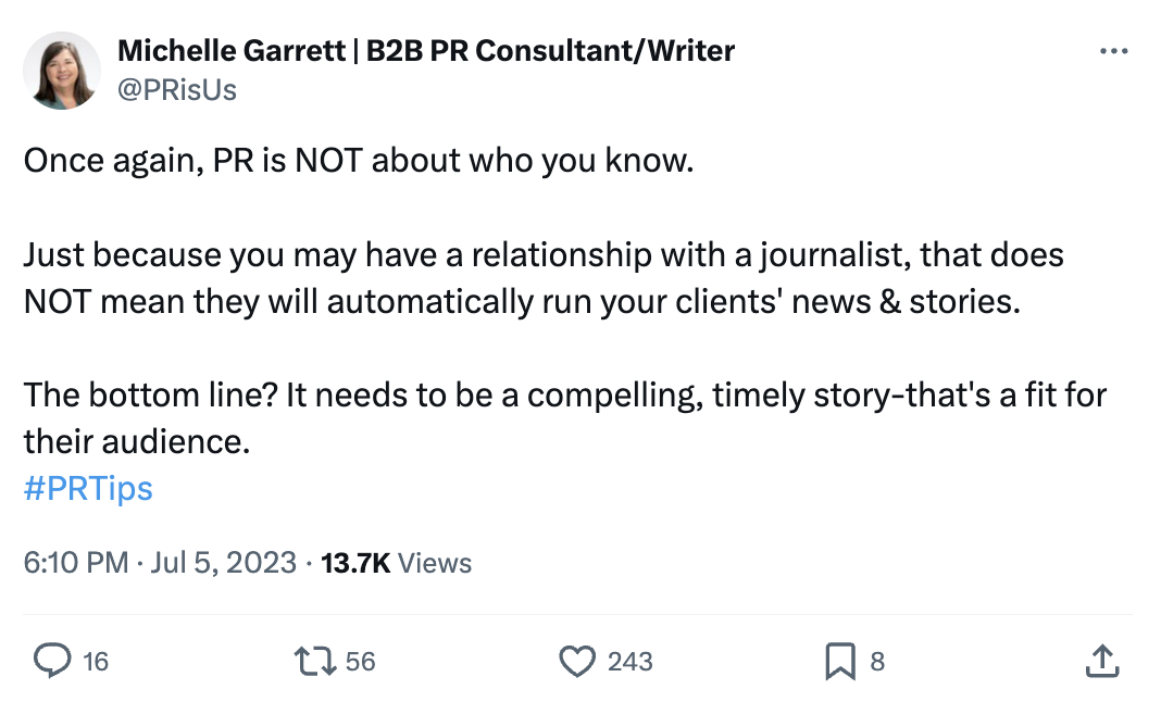 The definition of PR according to PR expert Michelle Garrett
