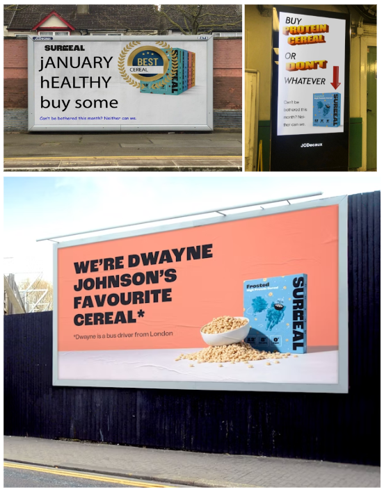 An example of an out of home OOH billboard from cereal brand Surreal