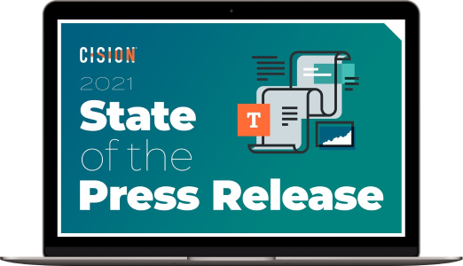 Cision 2021 State of the Press Release Cover on Laptop