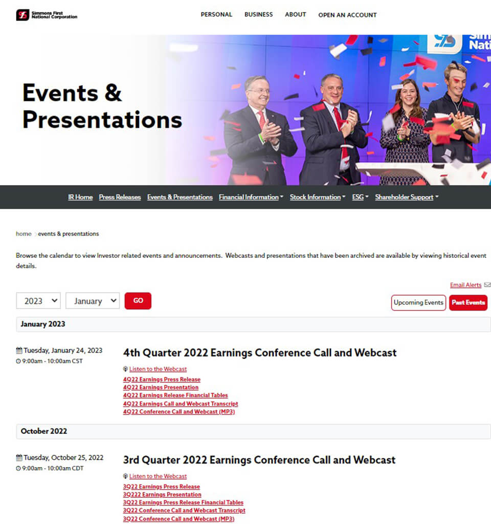 Events & Presentations Webpage