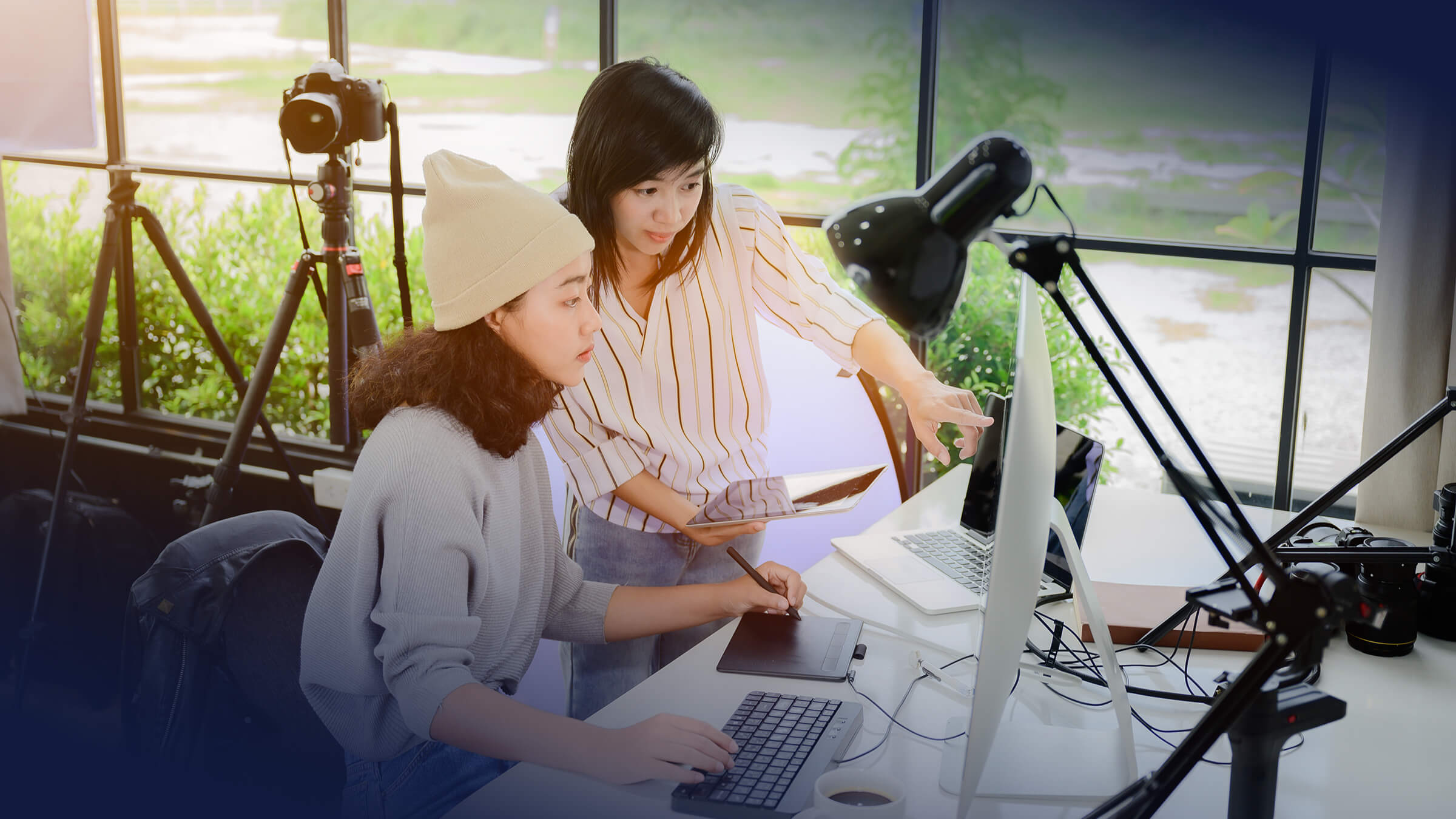 Young women working in studio