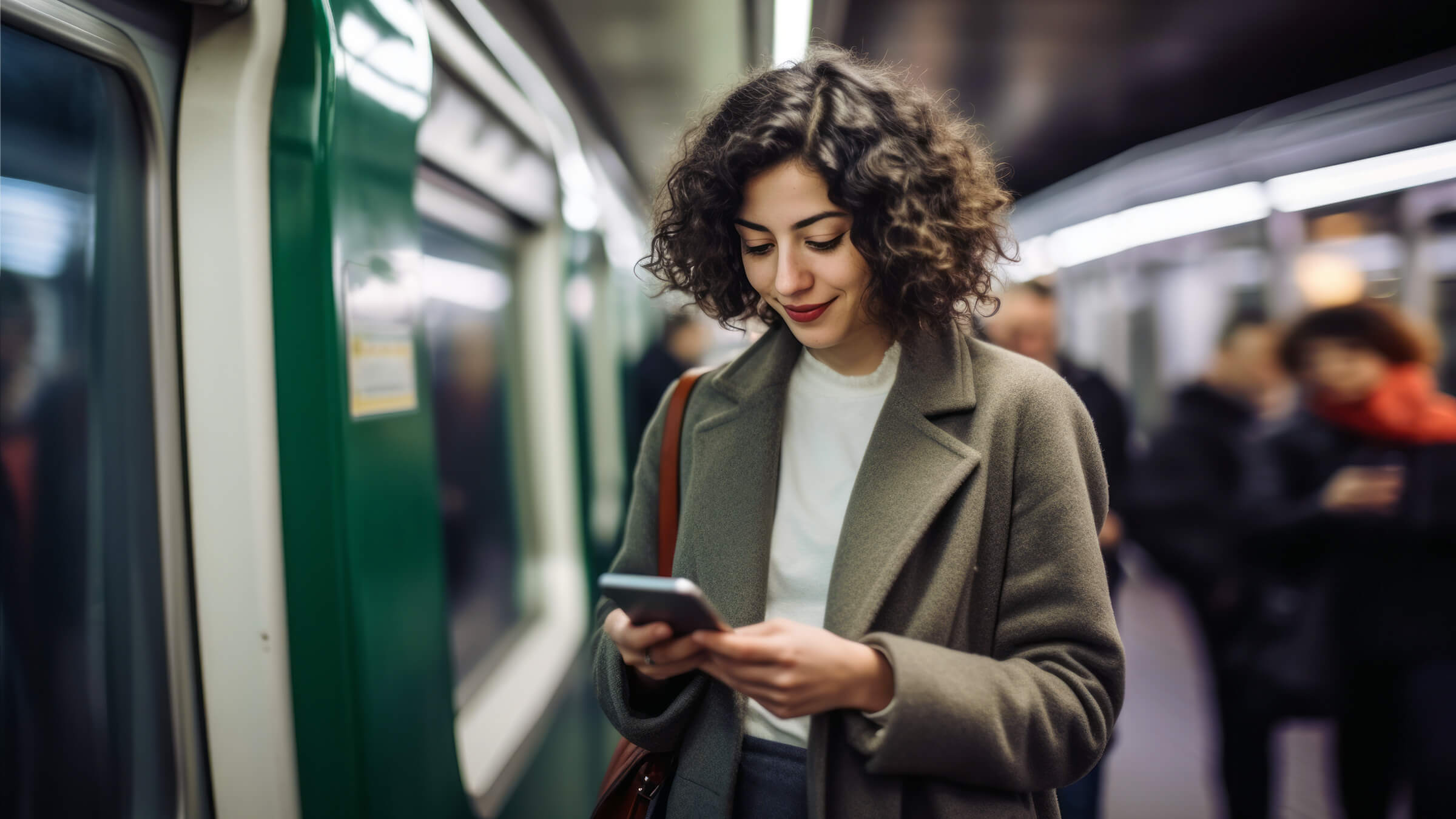 Young woman on smartphone, Train