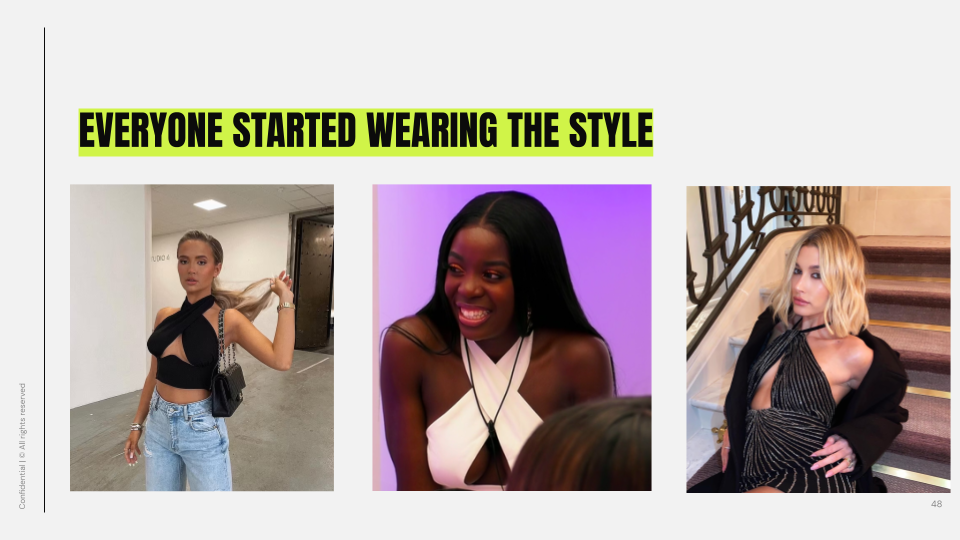 Examples of different influencers wearing Pretty Little Thing halter neck tops
