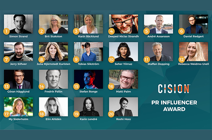 Cision PR Influencer Award 2018: Plats 1-20