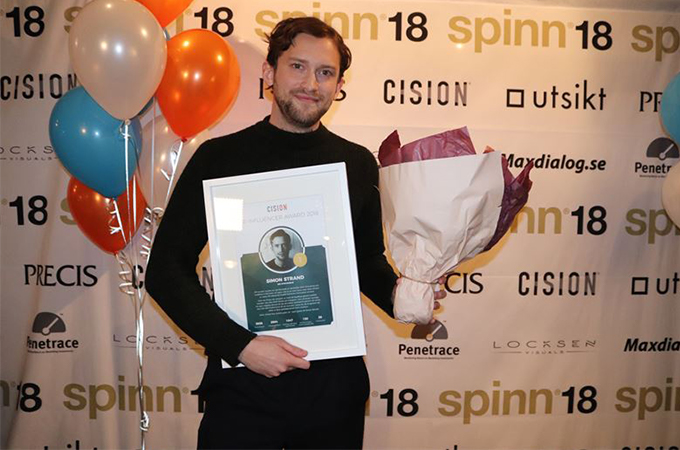 Simon Strand vinnare av Cision PR Influencer Award 2018